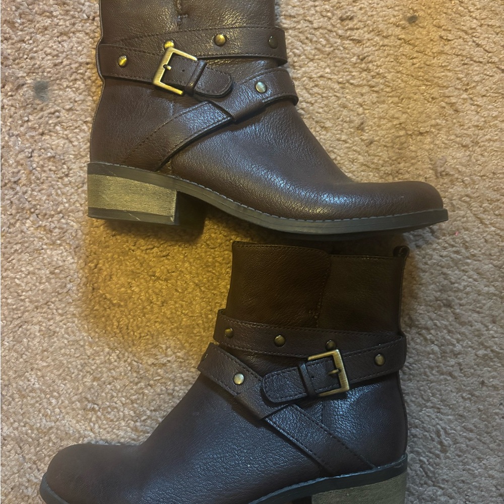 a.n.a Brown Combat Moto Boots with Buckle Hardware